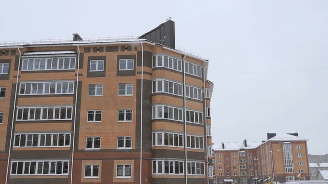 High-rise residential buildings in snowy weather