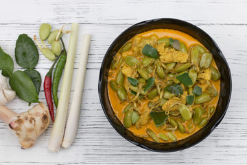 curry chicken parkia timoriana  spicy taste on wood table, thai food