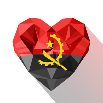 Vector crystal gem jewelry Angola's heart with the flag of the Republic of Angol