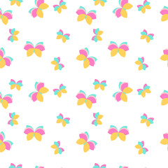 Seamless vector pattern with pink and orange butterflies. 