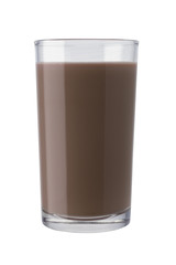 glass of chocolate milk isolated on white background with clipping path