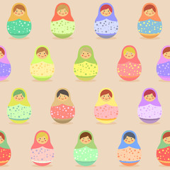 Seamless Pattern colorful Russian Doll on pink background that can be used as wallpaper background pattern. 