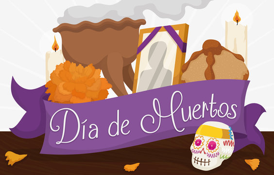 Traditional Mexican Offering to Celebrate "Dia de Muertos", Vector Illustration