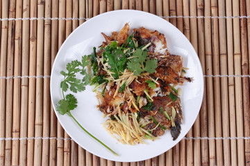 Thai food, Fried ginger with Tilapia fish  (Call Pla Nil Pad Khing in Thai) 