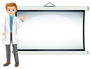 Doctor standing in front of white screen