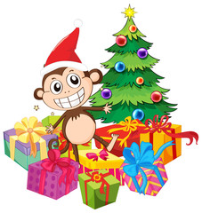 Christmas theme with monkey and christmas tree