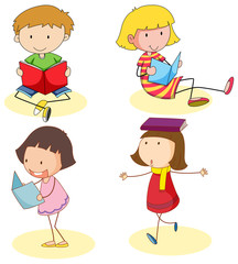 Boy and girls reading book