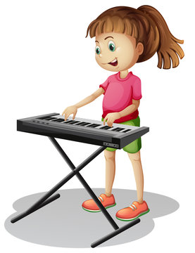 Girl playing with electronic piano