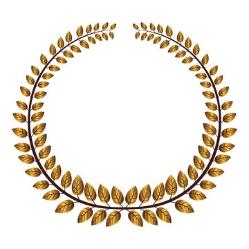 Gold Wreath With Oval Leaves Icon Over White Background. Vector Illustration