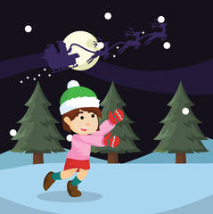 girl chasing santa illustration design