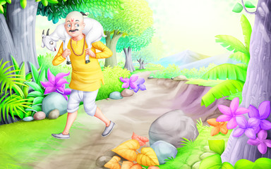 Obraz na płótnie Canvas The Brahman and goat story (2+3)