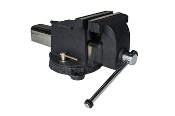 Black steel vise on white background