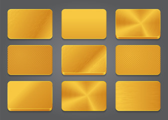 Card icons with gold metal background. Golden button icons set. - 125877754
