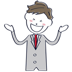 グレーのスーツの男性　イケメン　教師　先生 上半身
　大笑い