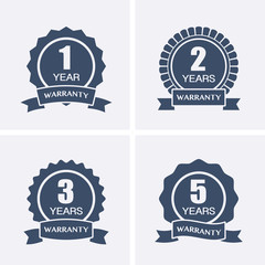 1, 2, 3 and 5 years Warranty Icons isolated on Certified Medal.