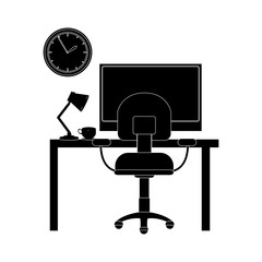 desk office with computer and lamp icon over white background. vector illustration