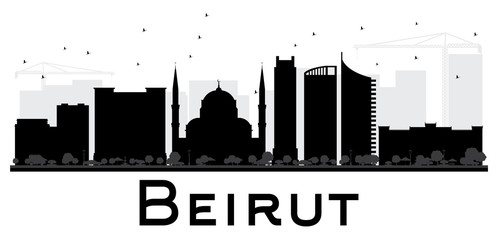 Beirut City skyline black and white silhouette.