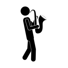 silhouette of musician man playing a saxophone musical instrument icon over white background. vector illustration