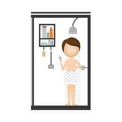 man taking a bath in the shower over white background. colorful design. vector illustration