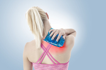 Acute pain in a woman shoulder.