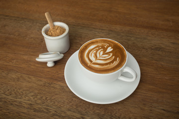 coffee on wood background.
