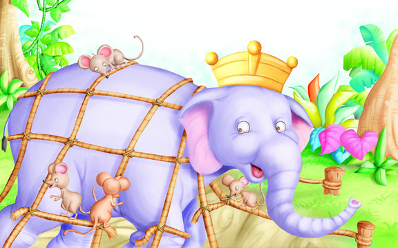 The elephant and the mice story (14+15) Stock Illustration | Adobe Stock