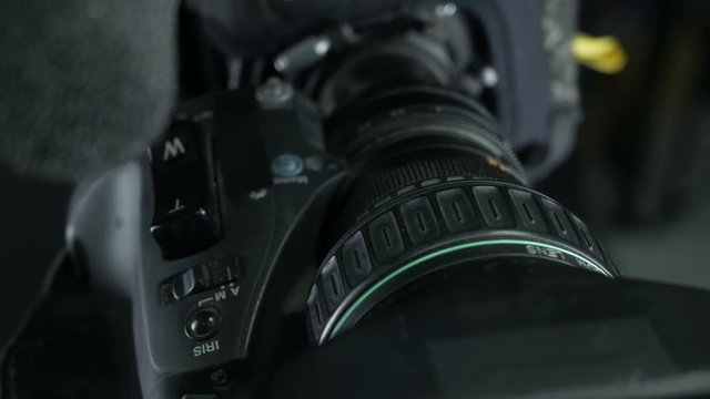 Television Studio Camera. Broadcasting professional camcoder. 4K