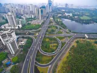 Aerial photography bird-eye view of City viaduct bridge road lan