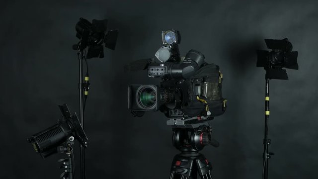 Television Studio Camera. Broadcasting professional camcoder. 4K