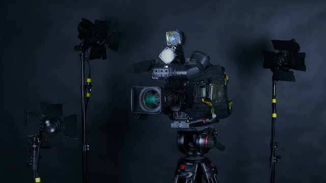 Television Studio Camera. Broadcasting professional camcoder. 4K