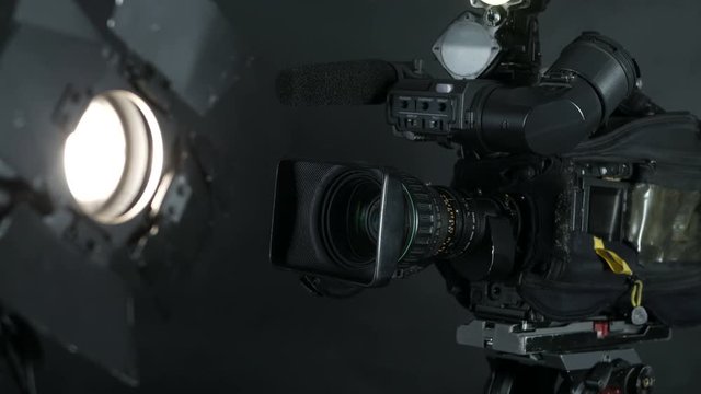 Television Studio Camera. Broadcasting professional camcoder. 4K