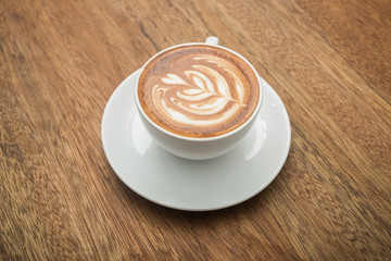coffee on wood background.
