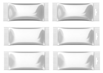 Packaging plastic pouch. 3d image set. Isolated on white