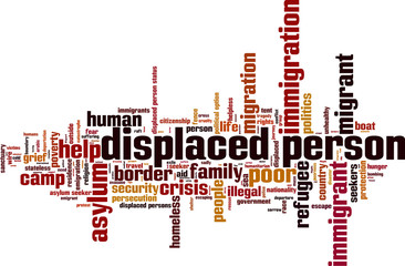Displaced person word cloud concept. Vector illustration