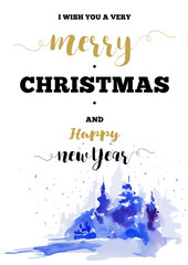 Christmas vertical frame vector card with winter landscape