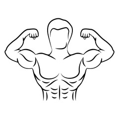 Man bodybuilding muscles. isolated flat icon with black and white colors. vector illustration