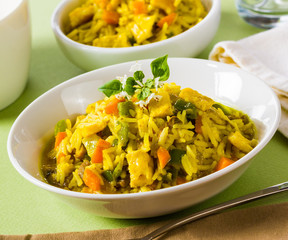 Spicy curry rice in a bowl