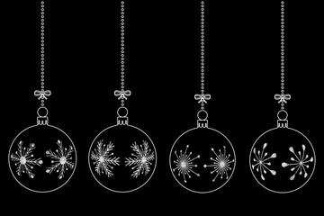 vector set of white christmas balls on black background, isolated illustration