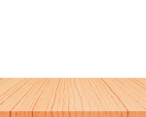 Empty wooden table top isolated on white background for display montage your products