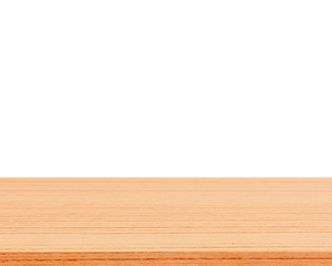 Empty wooden table top isolated on white background for display montage your products