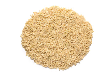 Uncooked Brown rice isolated on white background.