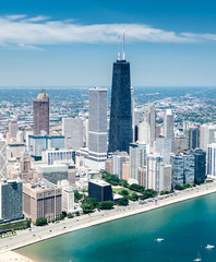aerial view of the Chicago skyline from an helicopter