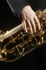 Saxophone jazz music instruments closeup