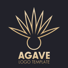 Agave plant logo template, gold on dark, vector illustration