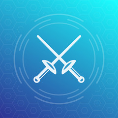 fencing icon with crossed swords, foils, vector illustration