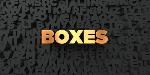 Boxes - Gold text on black background - 3D rendered royalty free stock picture. This image can be used for an online website banner ad or a print postcard.