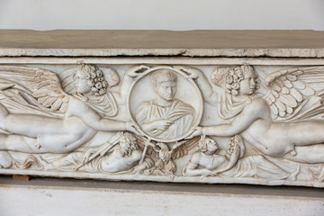  Ancient sarcophagus in the baths of Diocletian in Rome. Italy