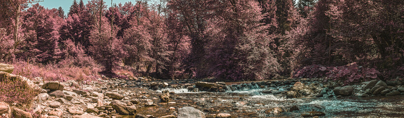 Mountains river with rapids and rocky coasts - Infrared filter