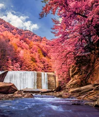 Foto op Plexiglas October colors and waterfall - -Basca Chiojdului- river, Siriu mountains, Basca Chiojdului village area, Buzau county, Romania - Infrared filter © Roberto Sorin
