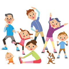 体操をする三世代家族